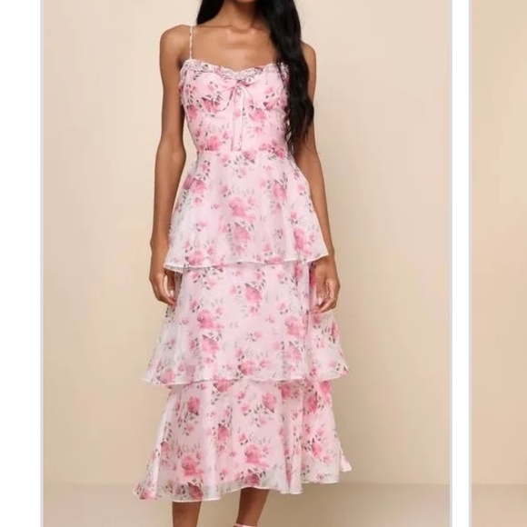 Lulus Immaculate Cutie pink floral midi dress - Picture 1 of 8